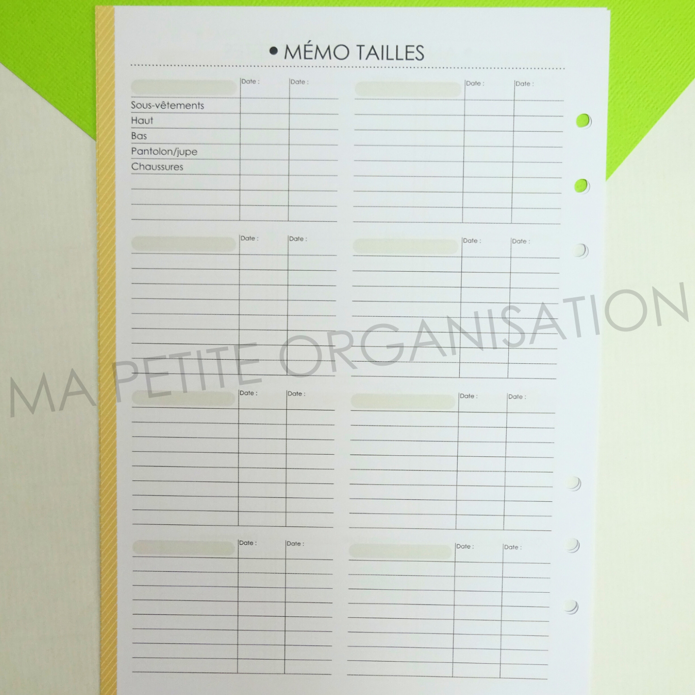 Organiser ma vie perso - recharge pour agenda A5