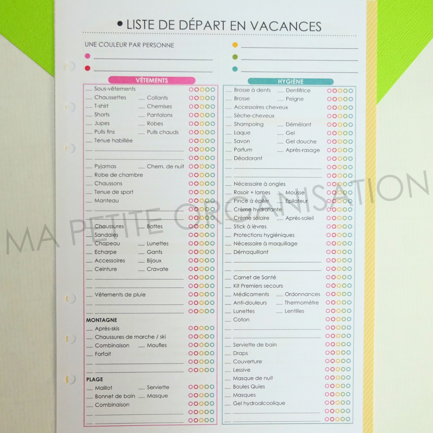 Organiser ma vie perso - recharge pour agenda A5