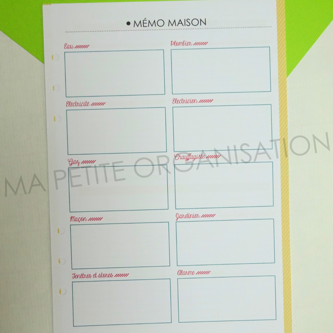 Organiser ma vie perso - recharge pour agenda A5