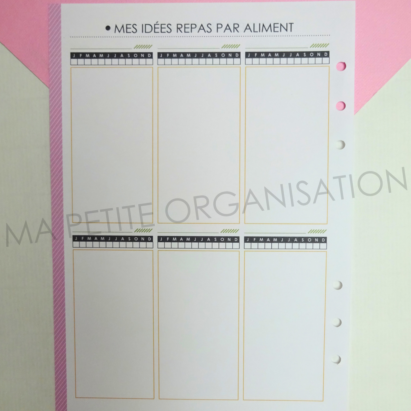 Gestion des repas - recharge pour agenda A5