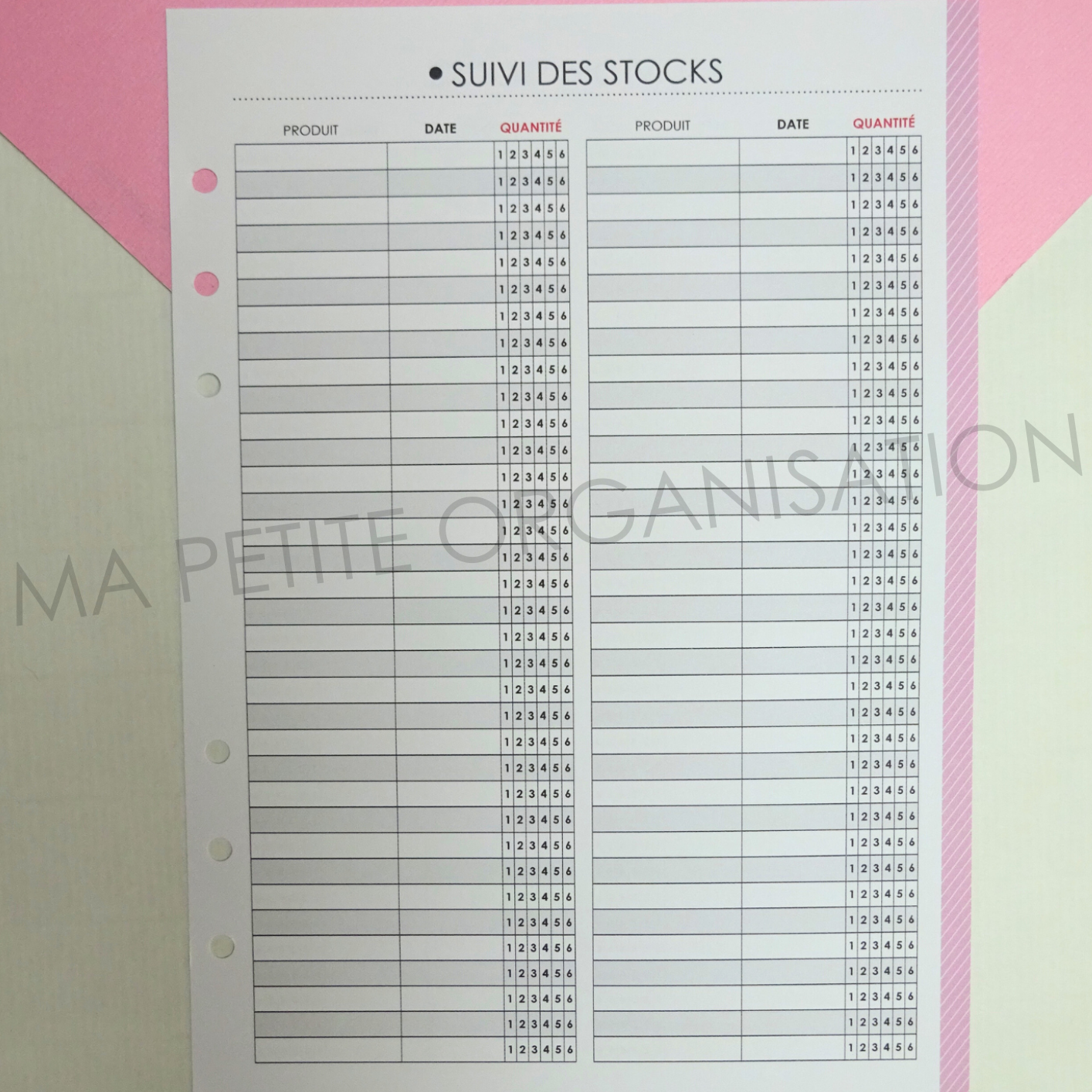Gestion des repas - recharge pour agenda A5