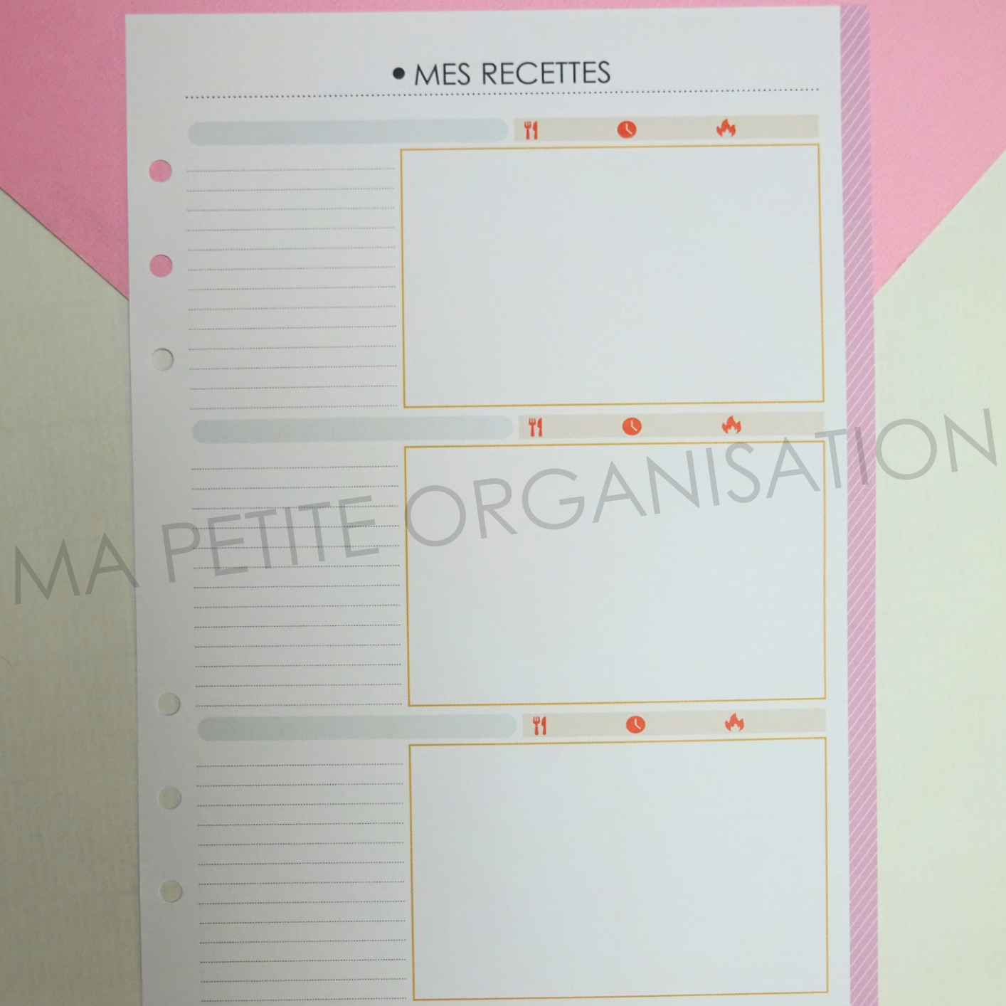 Gestion des repas - recharge pour agenda A5