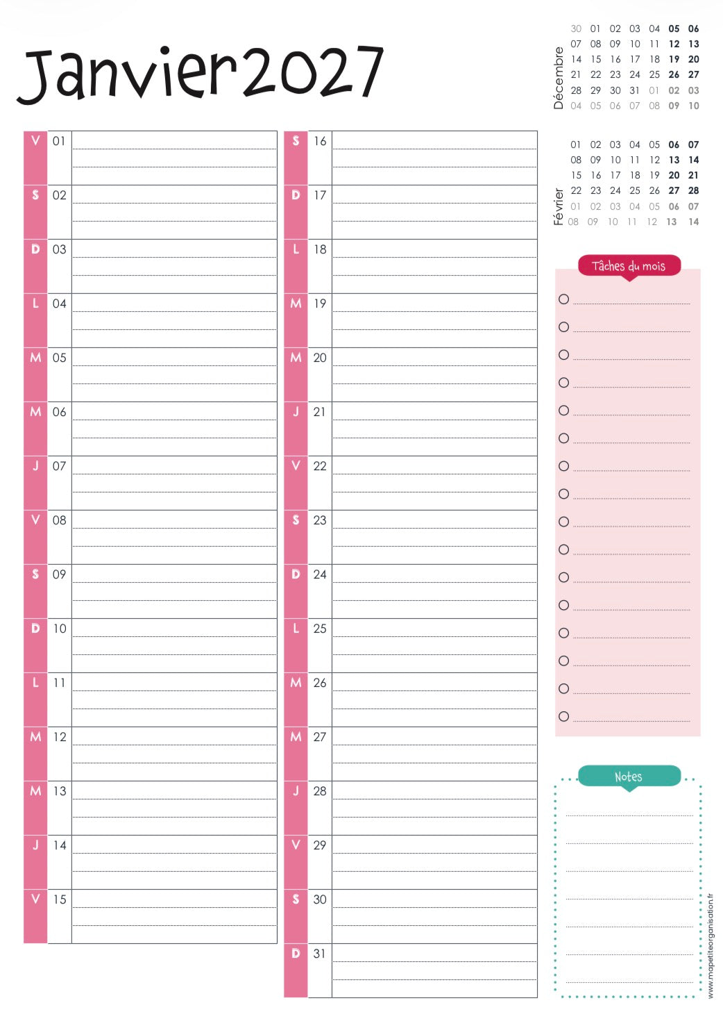 Plannings mensuels à télécharger