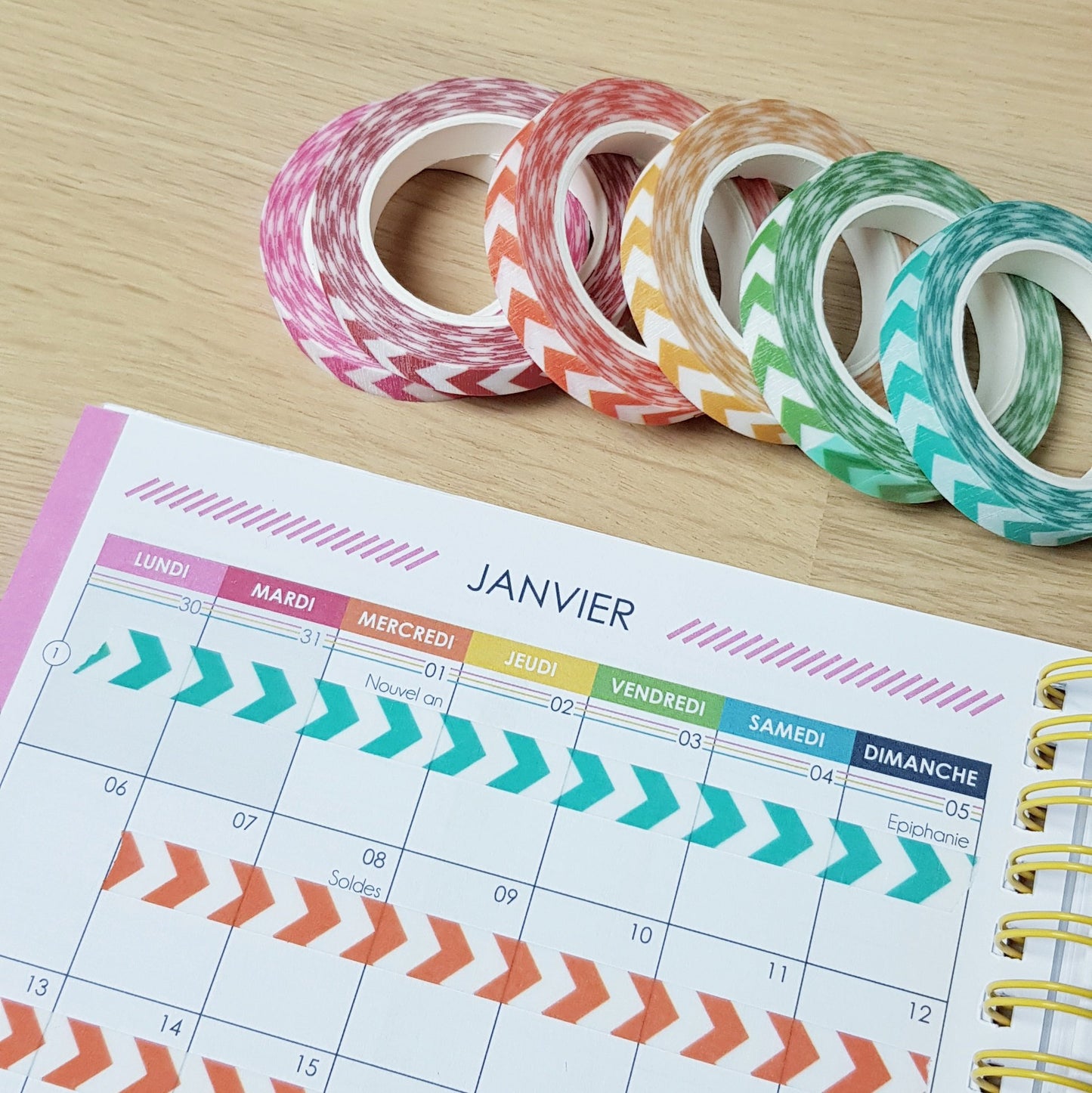 Set de 6 Masking Tapes chevron idéal pour les plannings