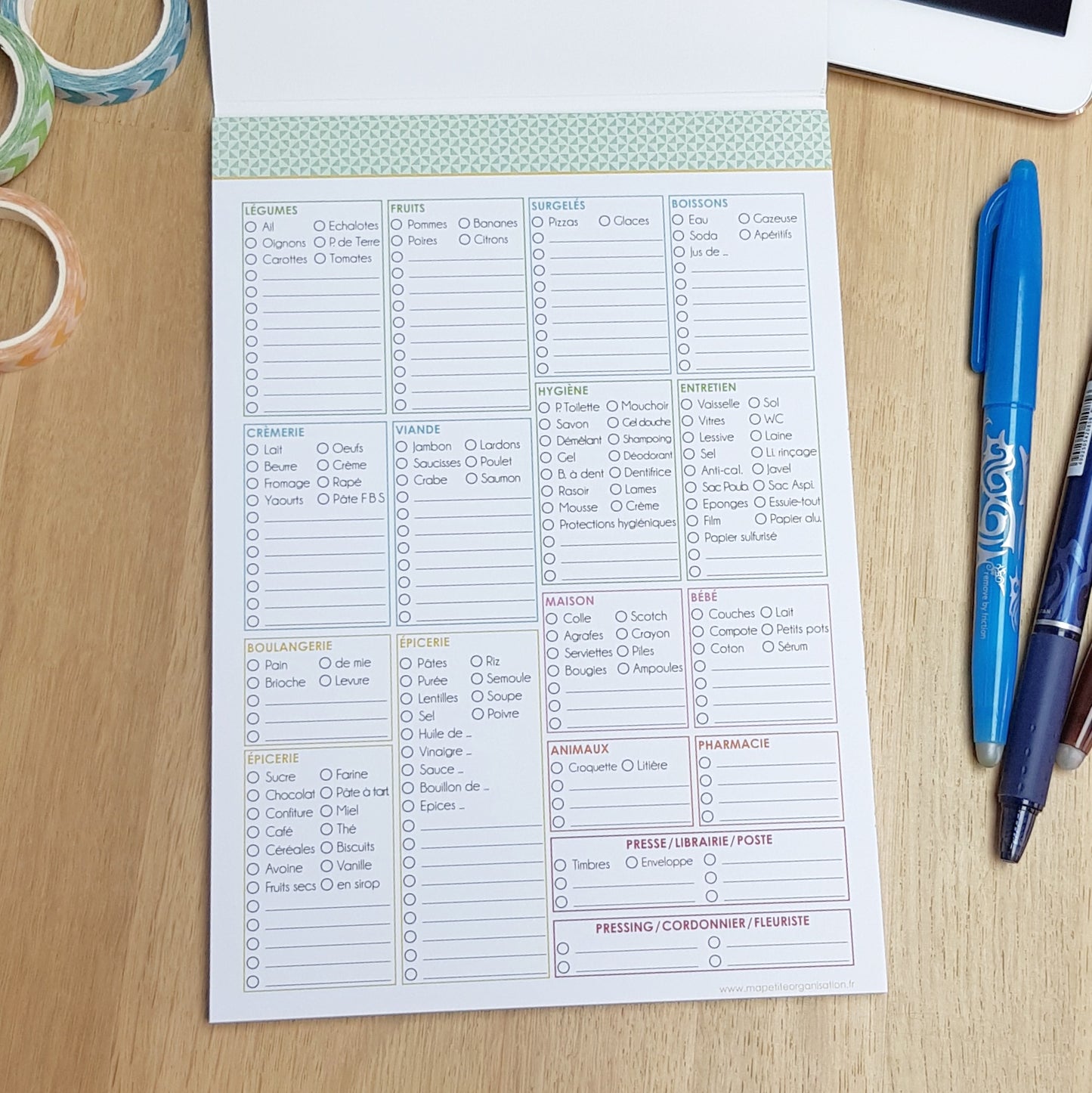Bloc-notes A5 - Listes de courses pré-remplies