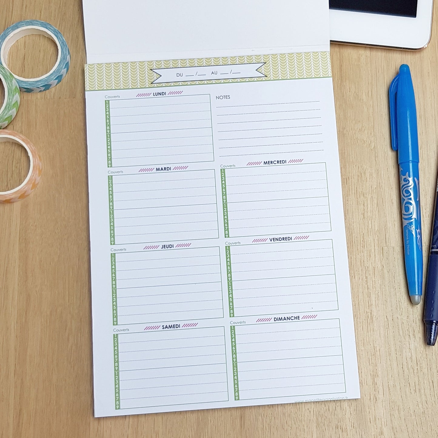 Bloc-notes A5 - Menus de la semaine