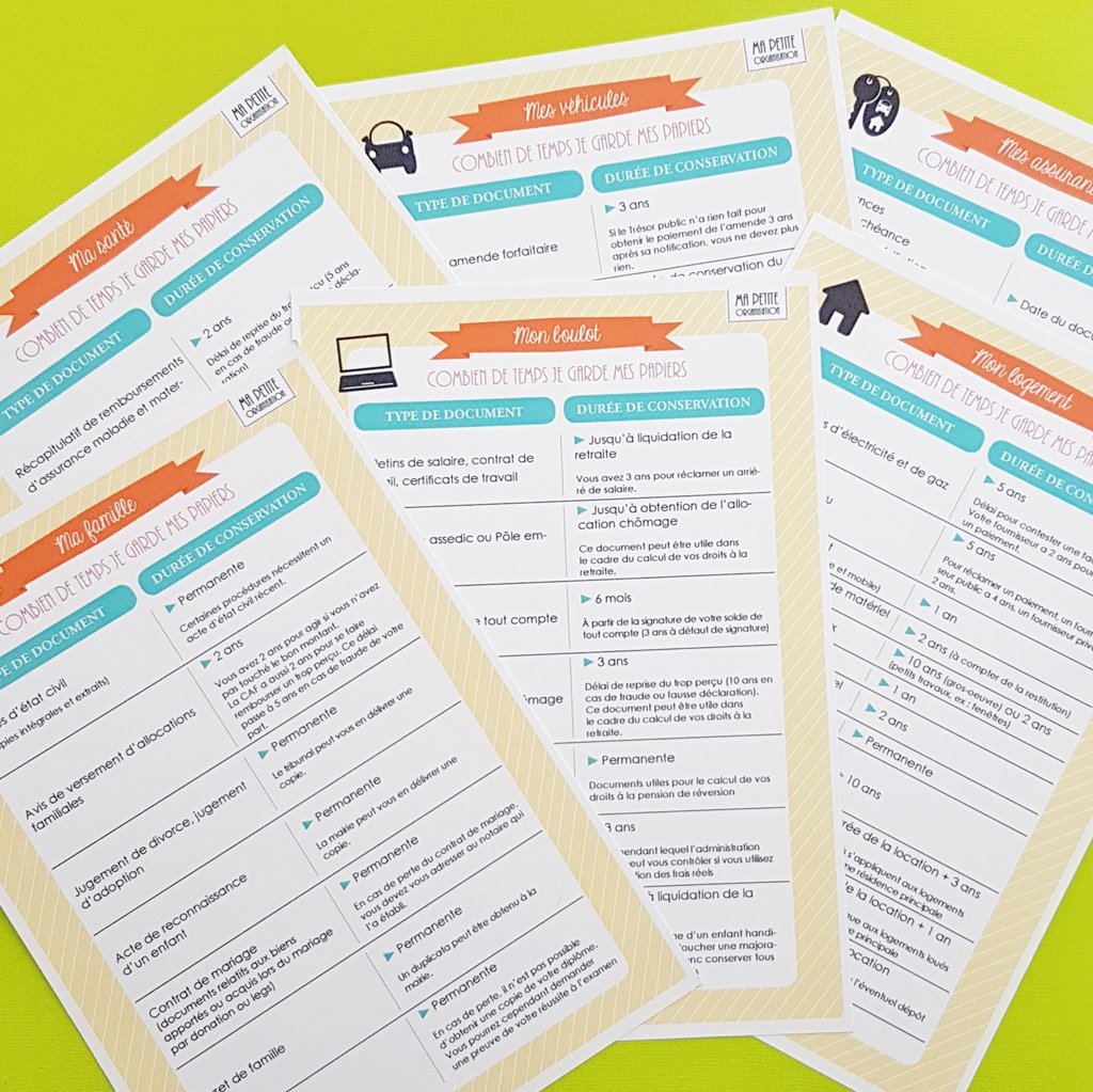 Fiches à imprimer "Combien de temps je garde mes papiers"