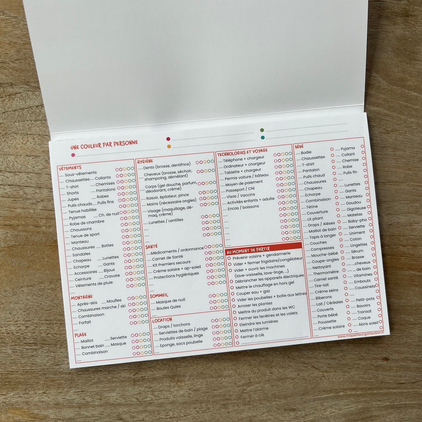 Bloc-notes A5 - Listes de départ en vacances pré-remplies