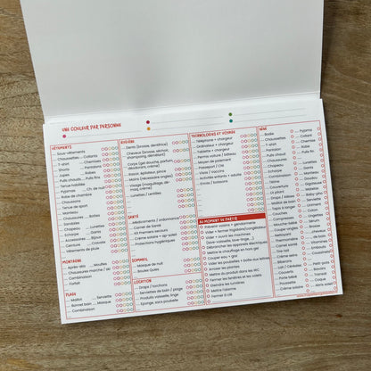 Bloc-notes A5 - Listes de départ en vacances pré-remplies