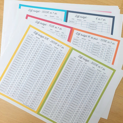 Fiches enveloppes et défi budgétaire à imprimer