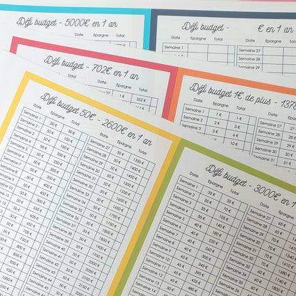 Fiches enveloppes et défi budgétaire à imprimer