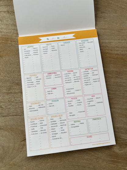 Bloc-notes A5 - Listes de courses pré-remplies