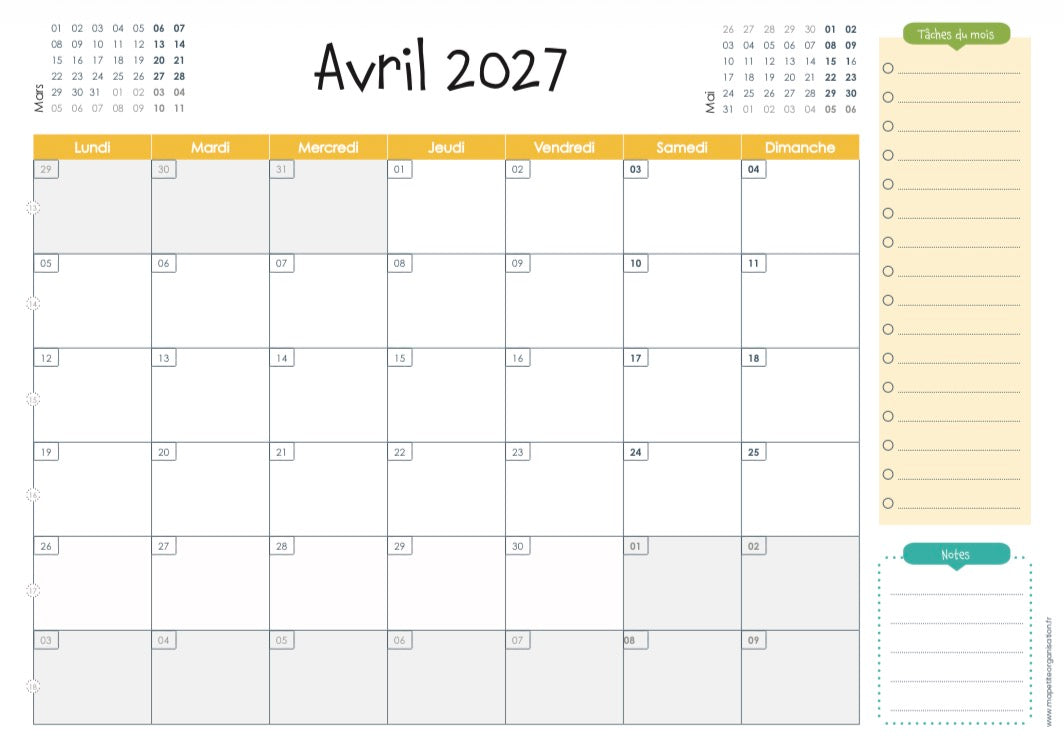Plannings mensuels à télécharger