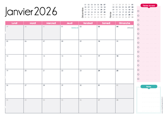 Plannings mensuels à télécharger